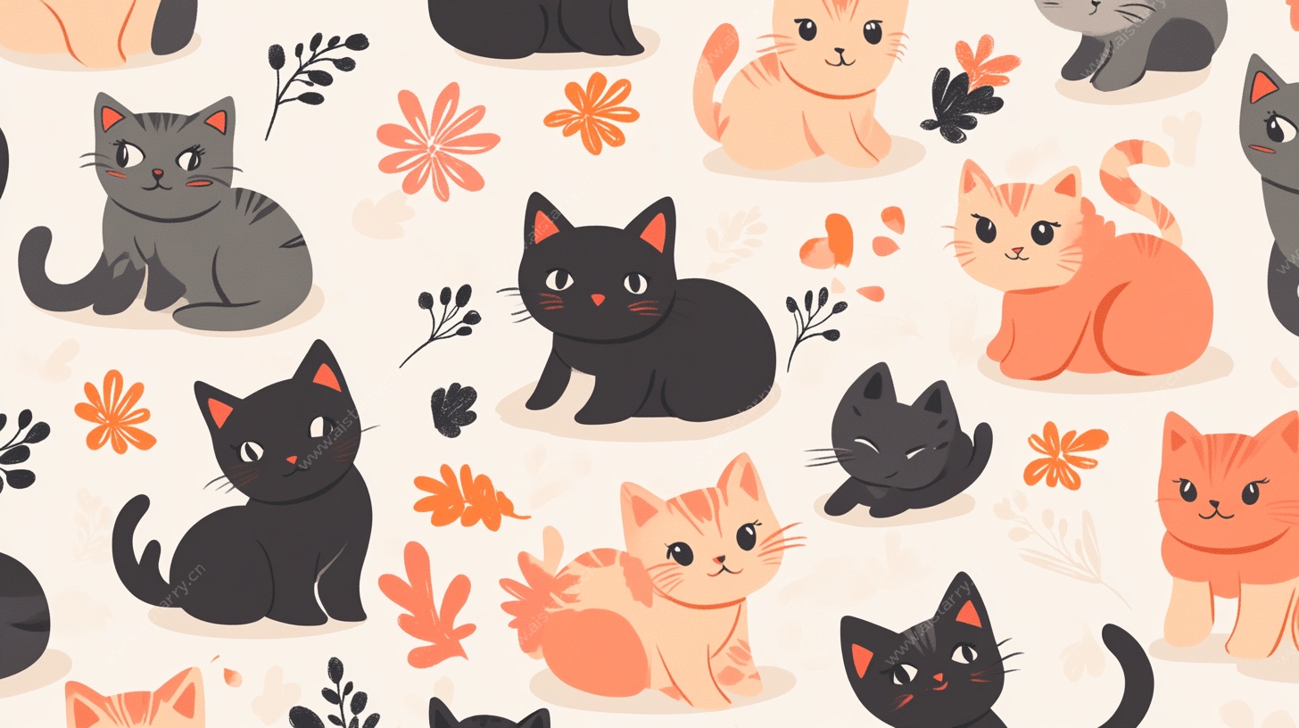 可爱猫咪花卉无缝图案