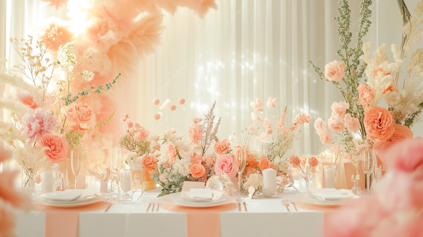 浪漫粉色系婚礼餐桌布置