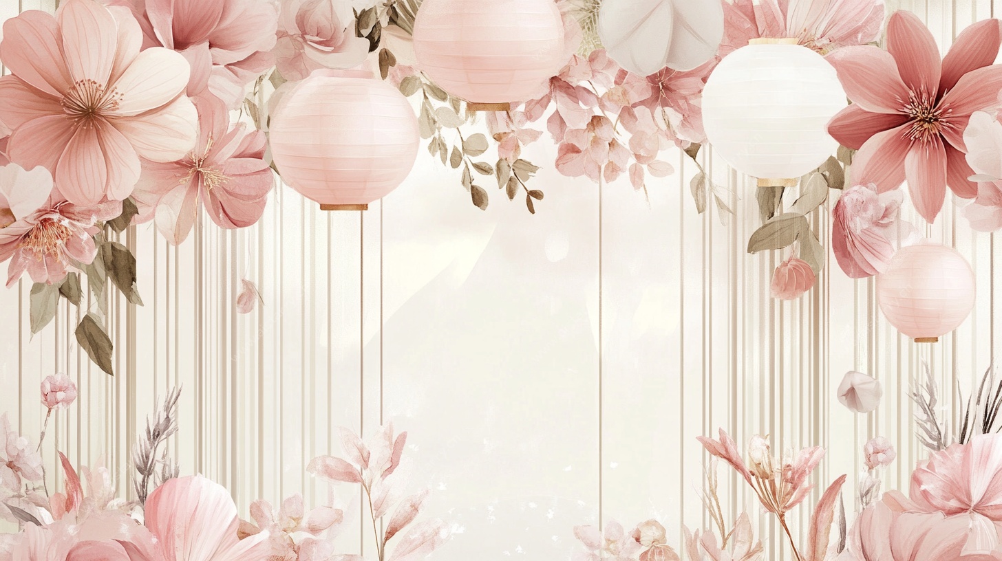 粉色花卉灯笼梦幻背景
