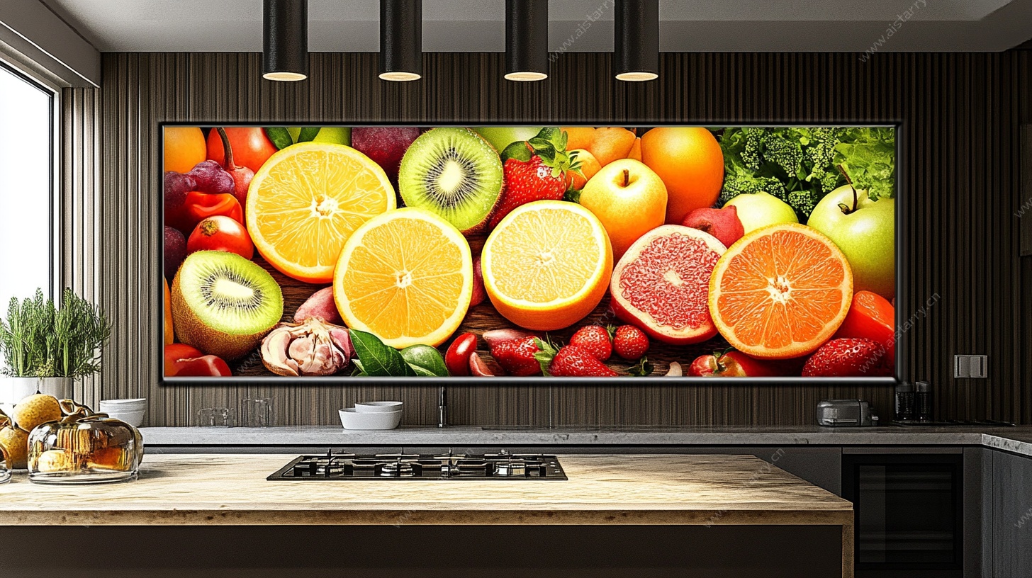 厨房墙面的缤纷水果壁画