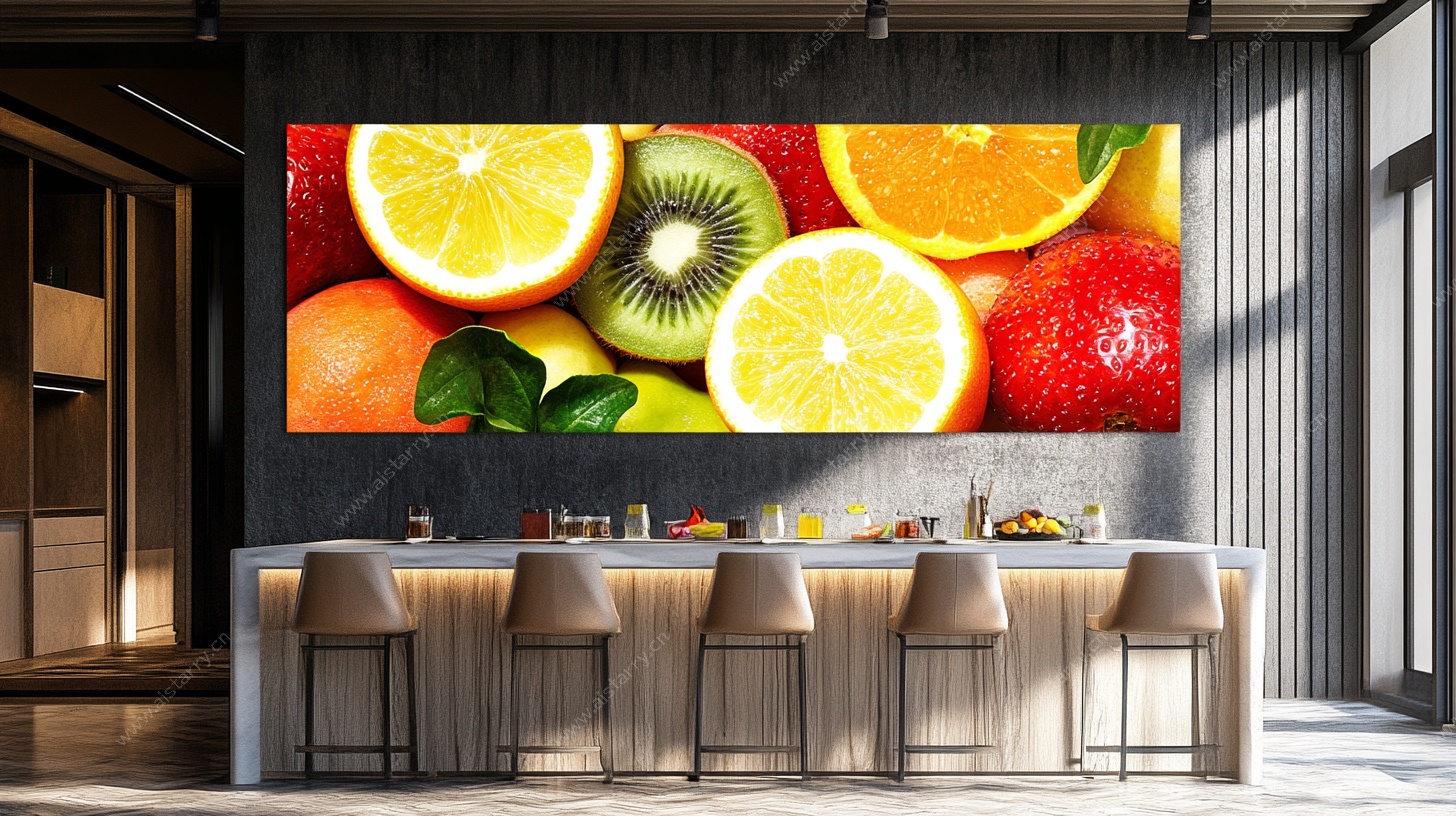 室内墙上的缤纷水果壁画