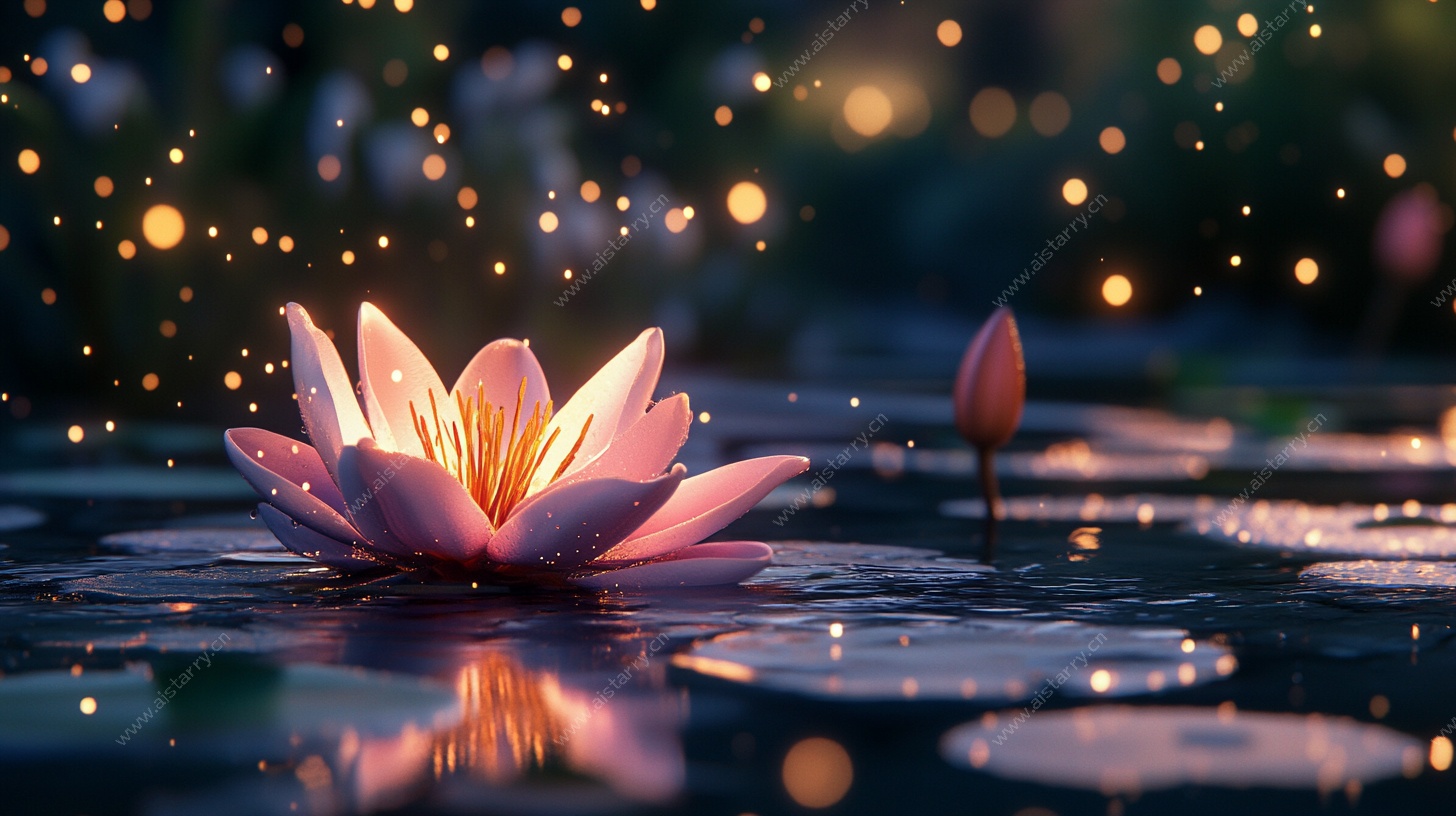 梦幻绽放的水中粉色睡莲