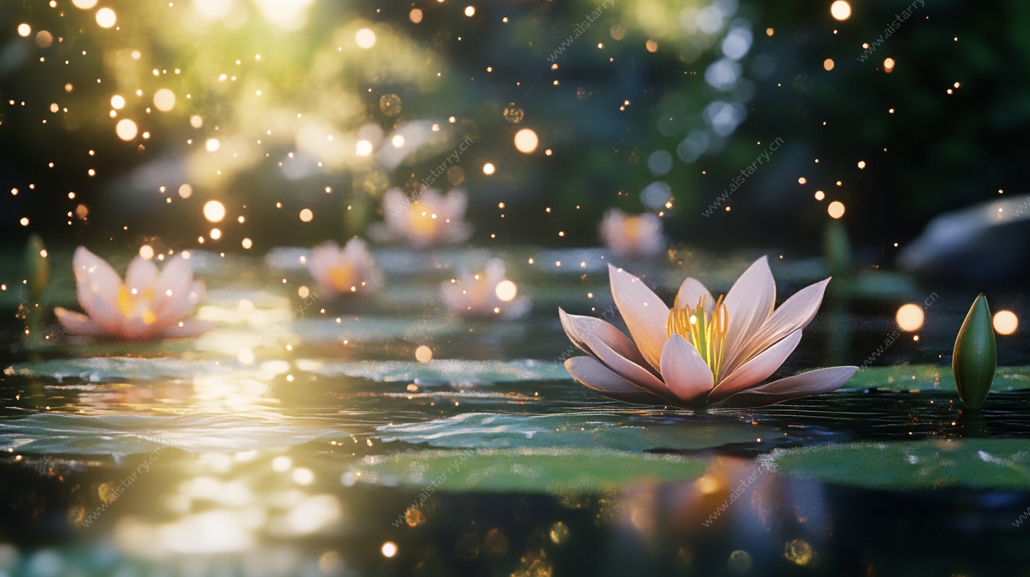 梦幻莲花池中的璀璨光影