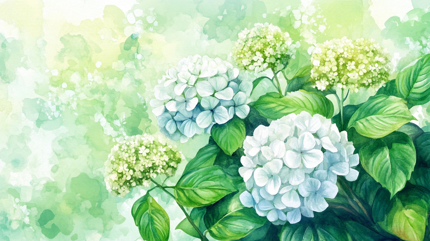 清新水彩风绣球花插画