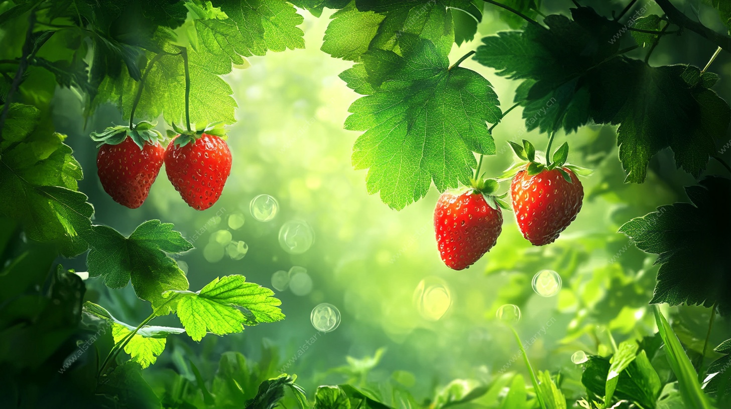 绿叶间的鲜红草莓