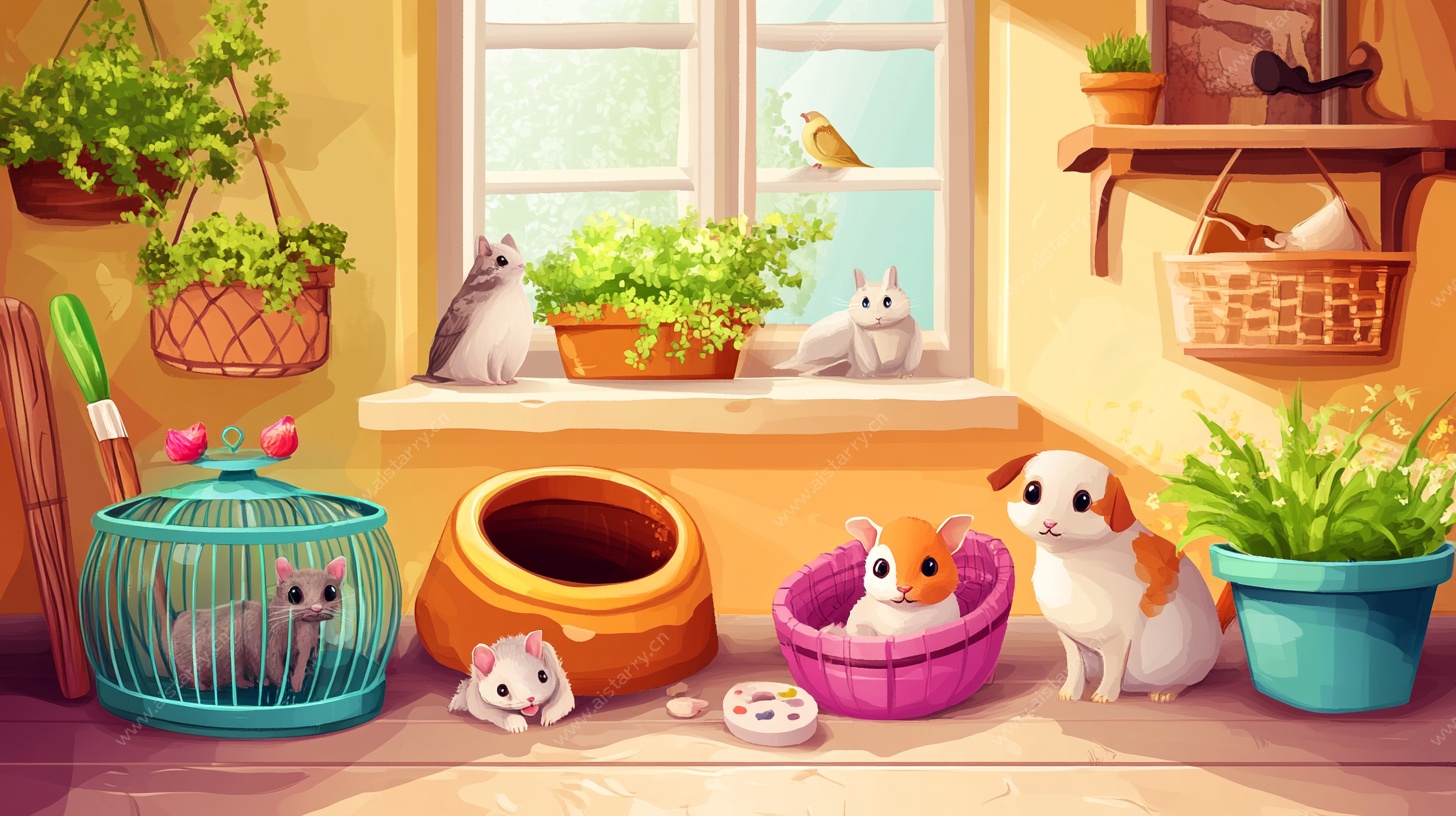 可爱萌宠的温馨室内角落