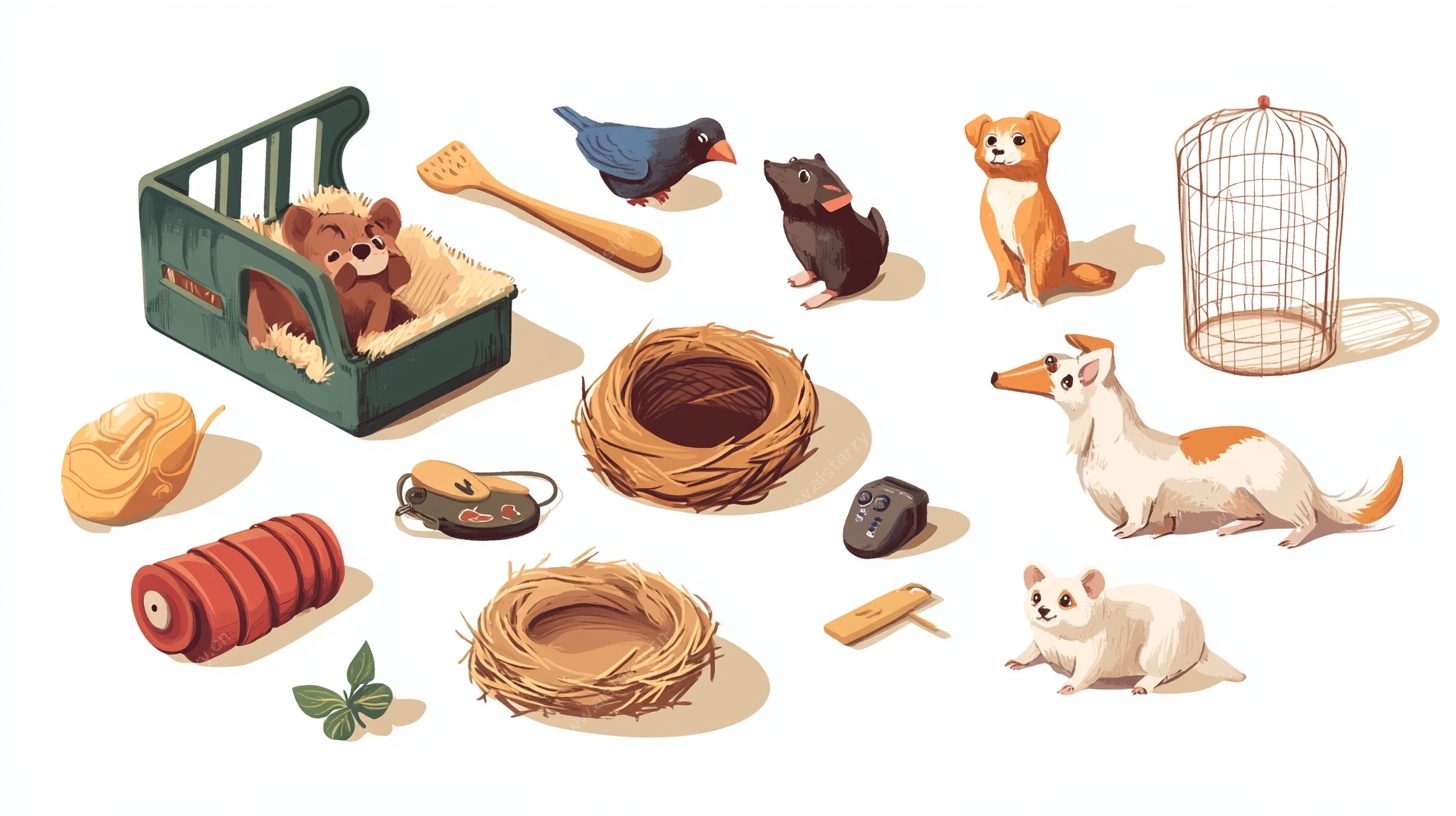 宠物用品与可爱动物插画