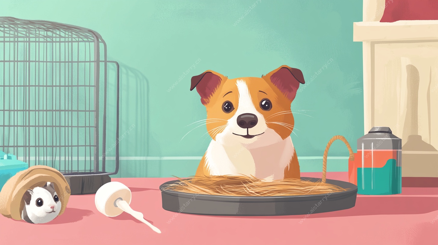 可爱小狗与小仓鼠同框