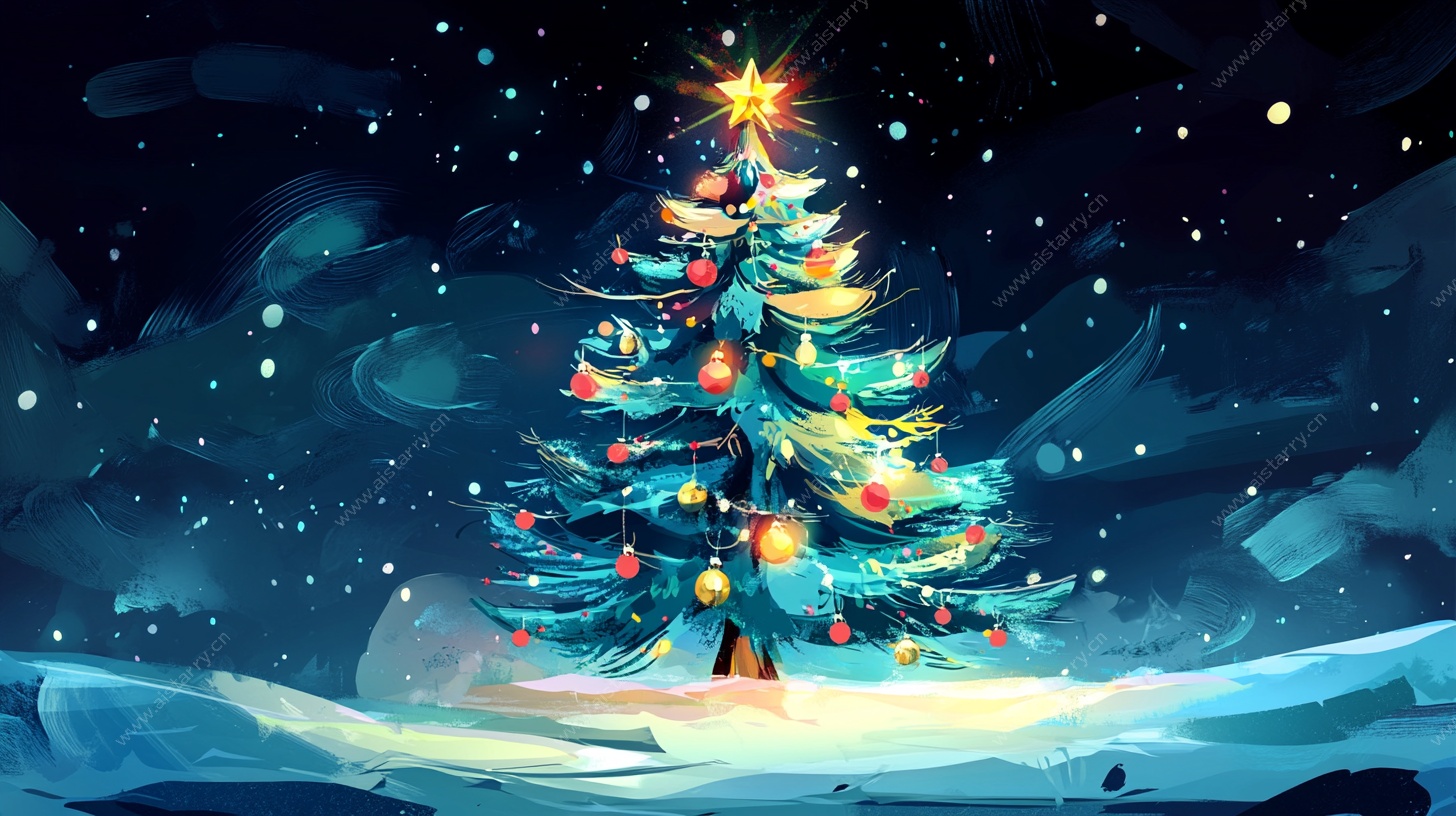 梦幻蓝色圣诞树夜景