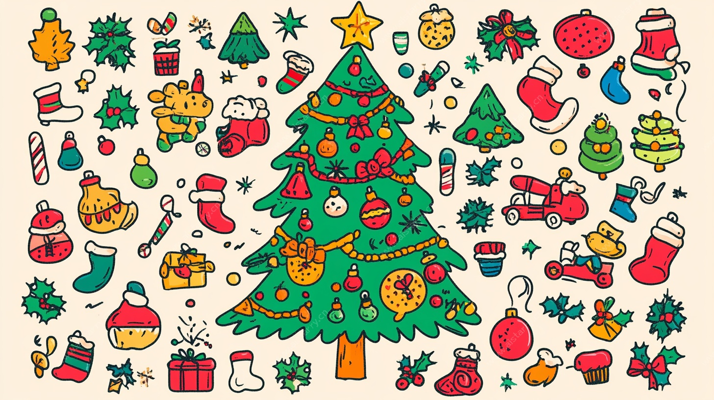 手绘圣诞元素集合图