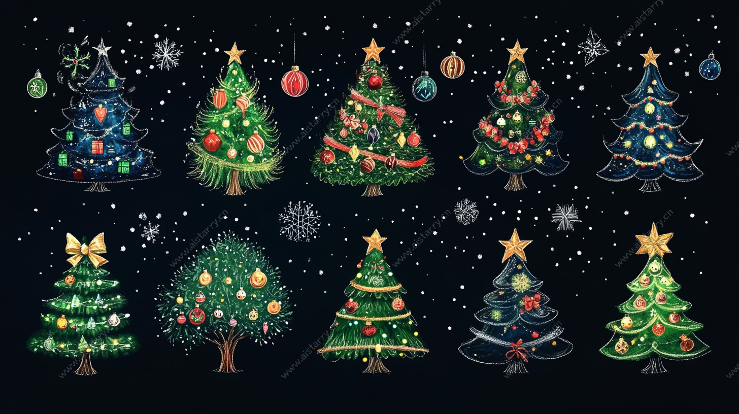 多样手绘圣诞树插画集合