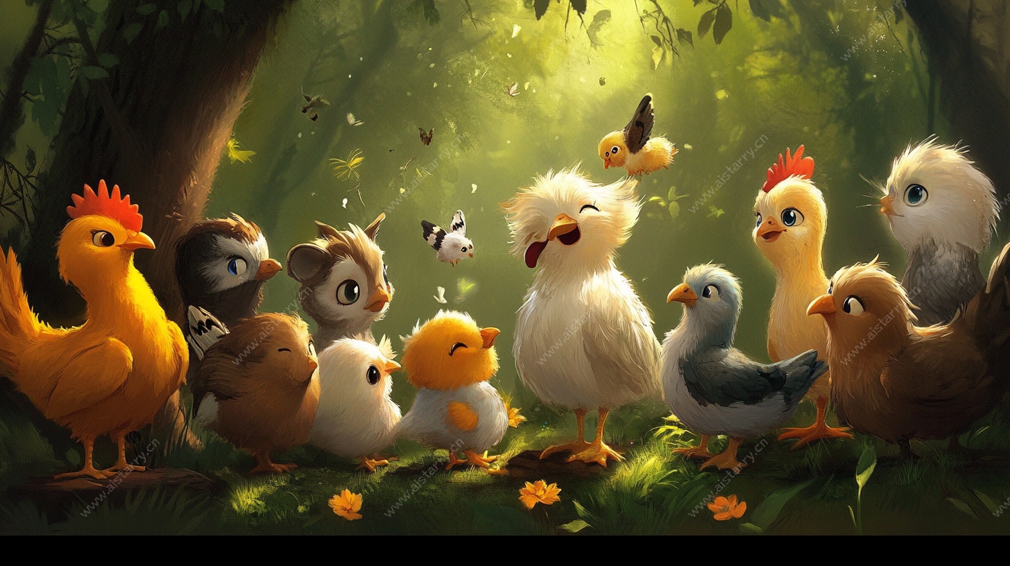 森林中的萌趣小鸡聚会