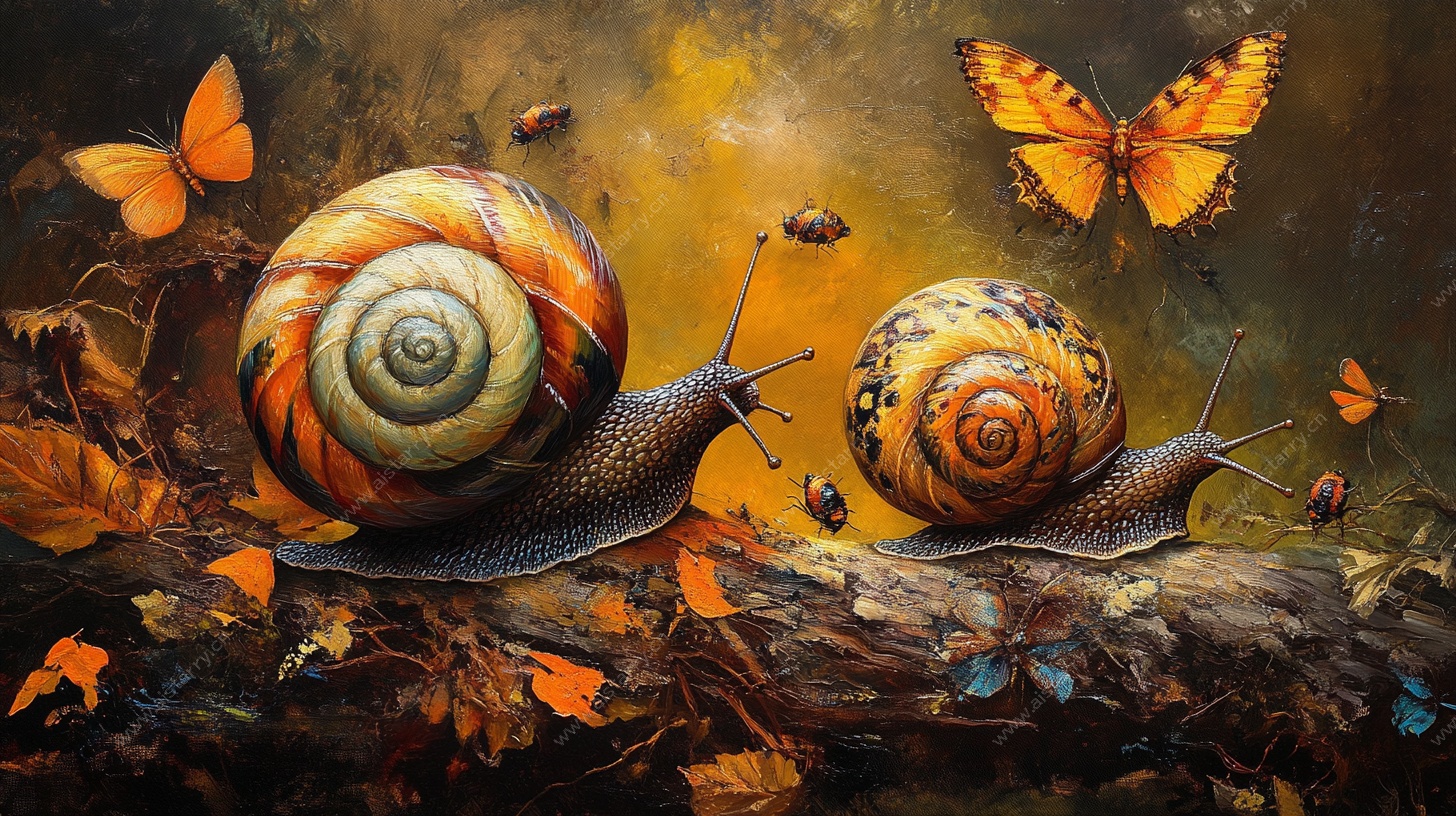 秋日蜗牛与蝴蝶奇幻景象
