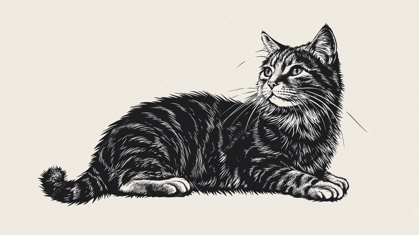 趴着的条纹猫插画