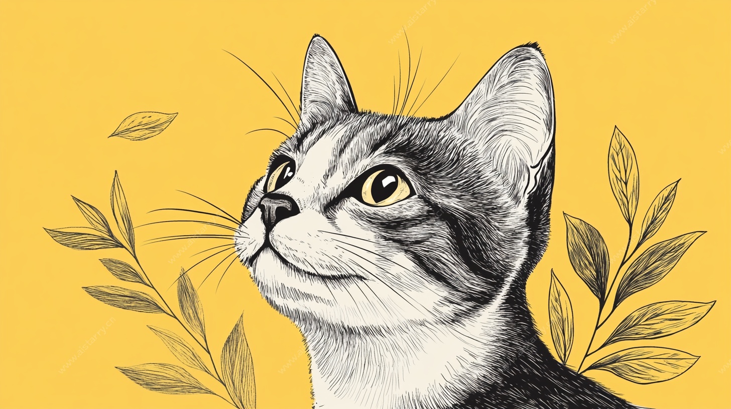 仰望的猫咪插画