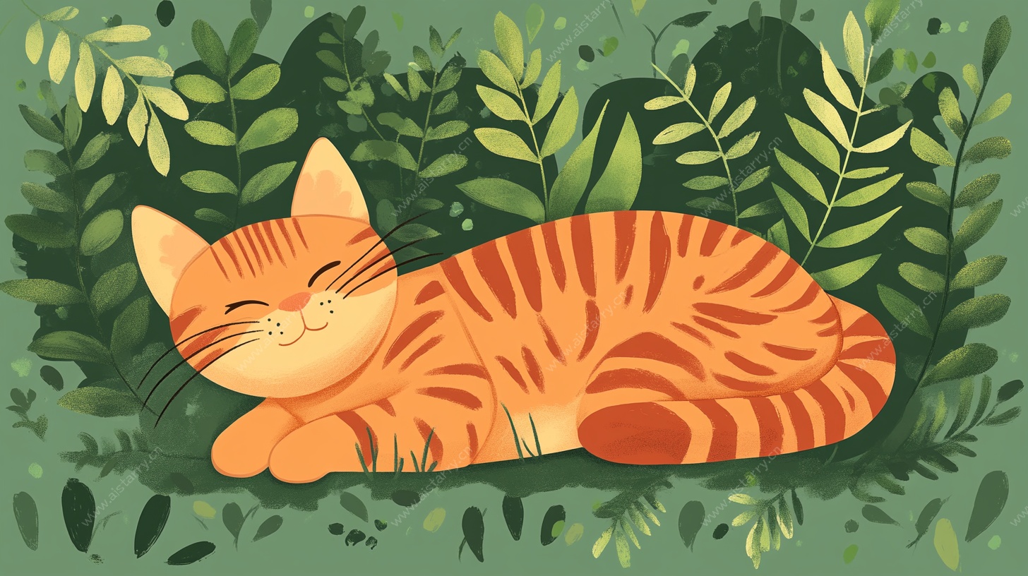 橘猫在绿植间惬意休憩