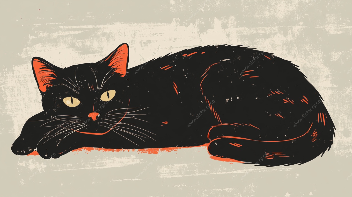 躺卧黑猫插画