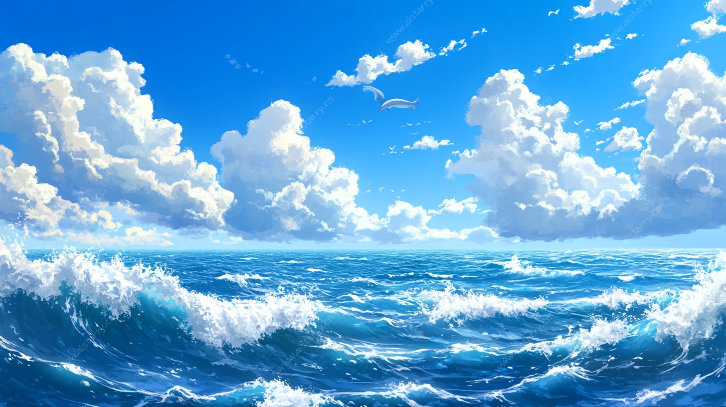 蔚蓝大海与翻滚白云美景