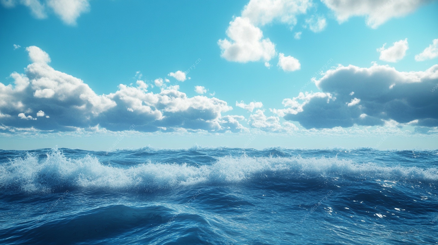 蓝色海洋与天空的壮阔景象