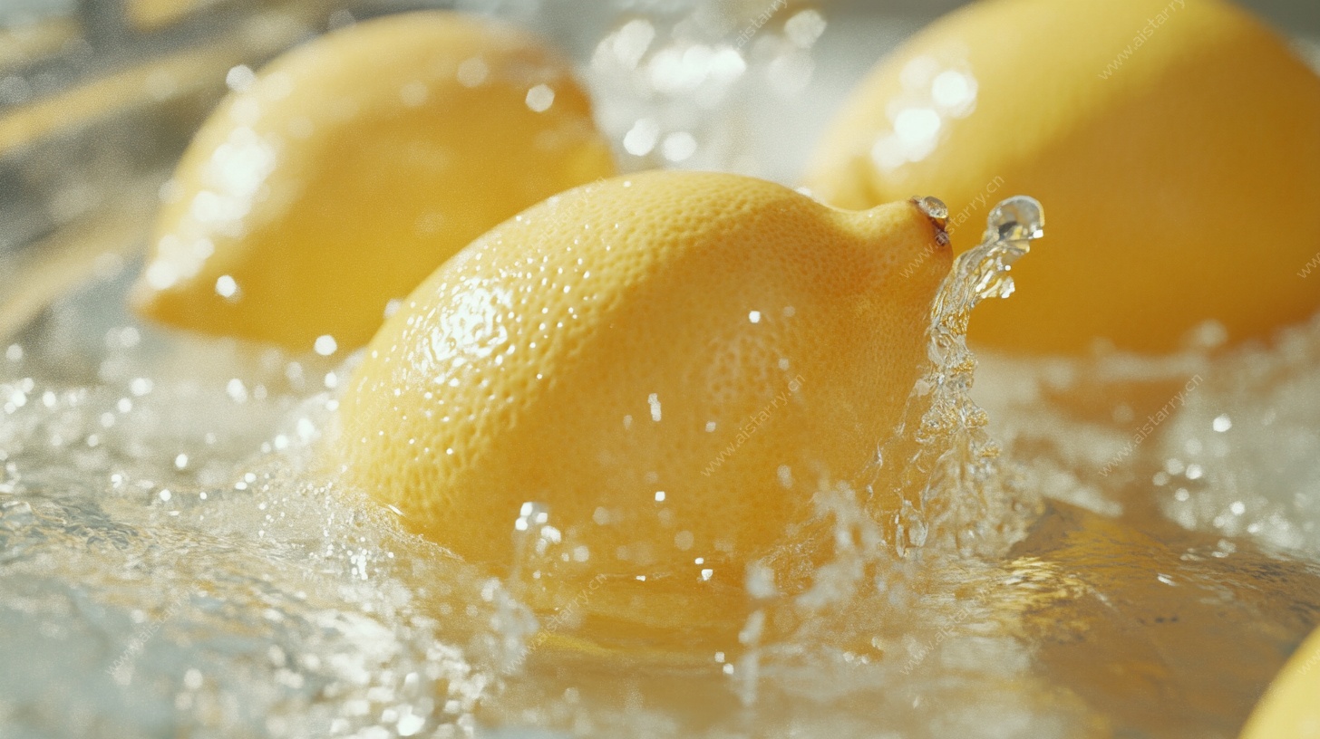 柠檬入水溅起晶莹水花
