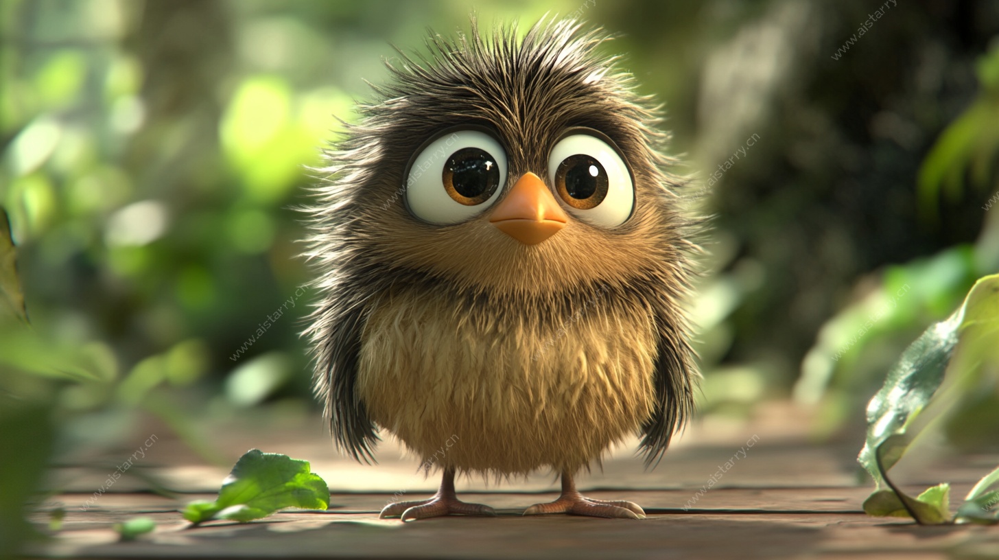 呆萌小鸟立于绿植间