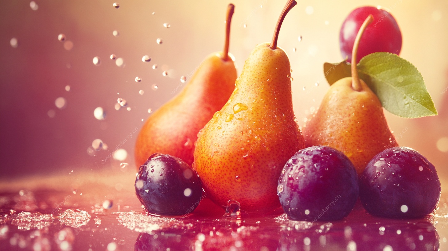 新鲜多汁的梨子与紫李