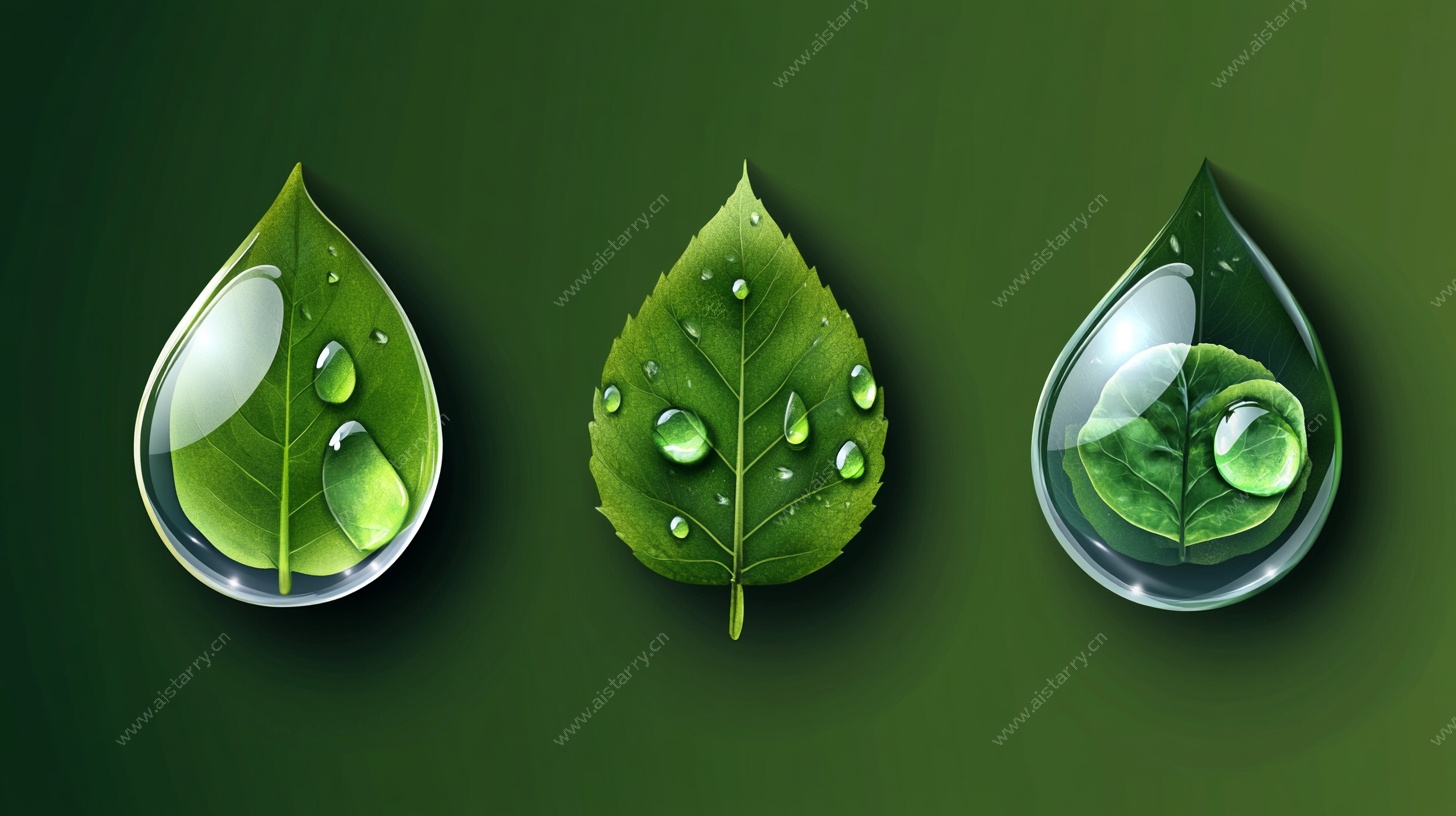 晶莹水滴中的绿叶奇观