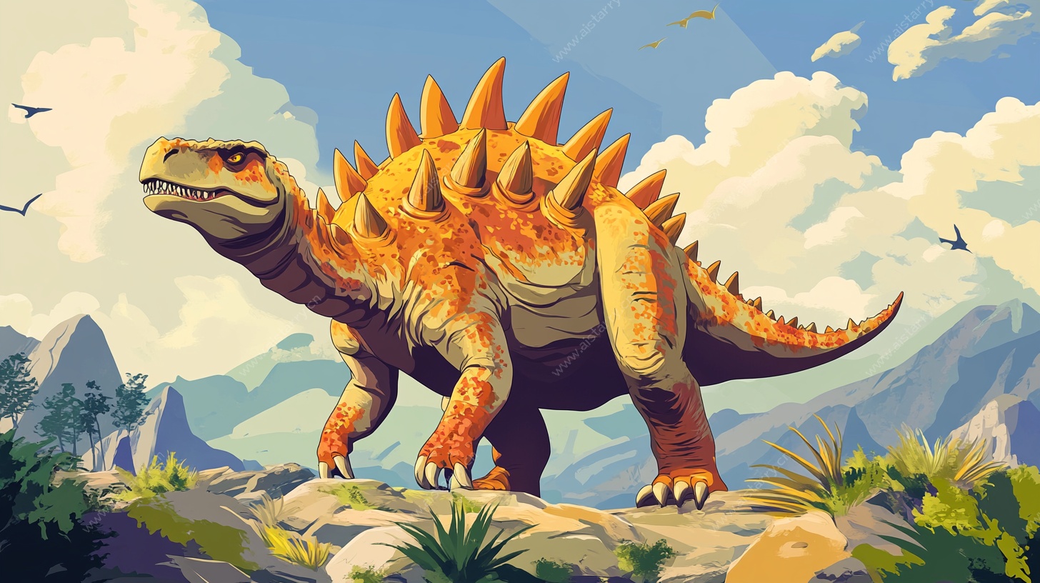 恐龙漫步奇幻山野场景