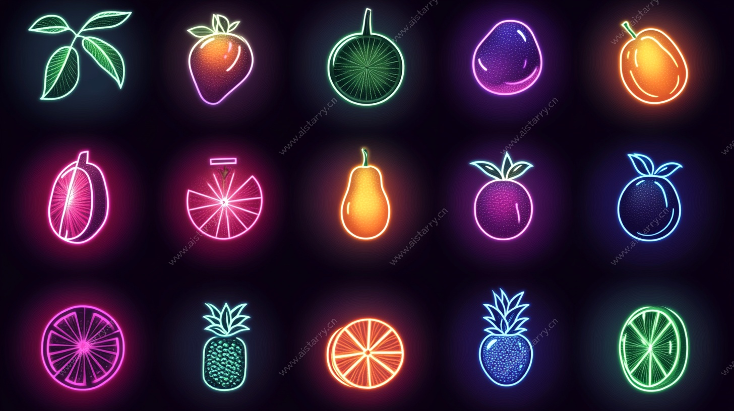 霓虹风格水果图标集合