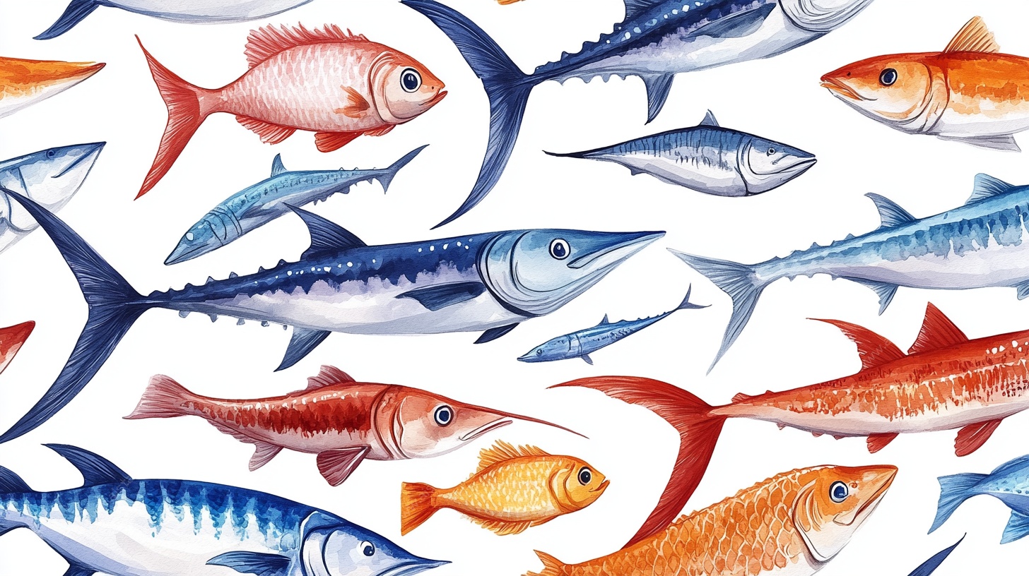多彩海洋鱼群水彩图案