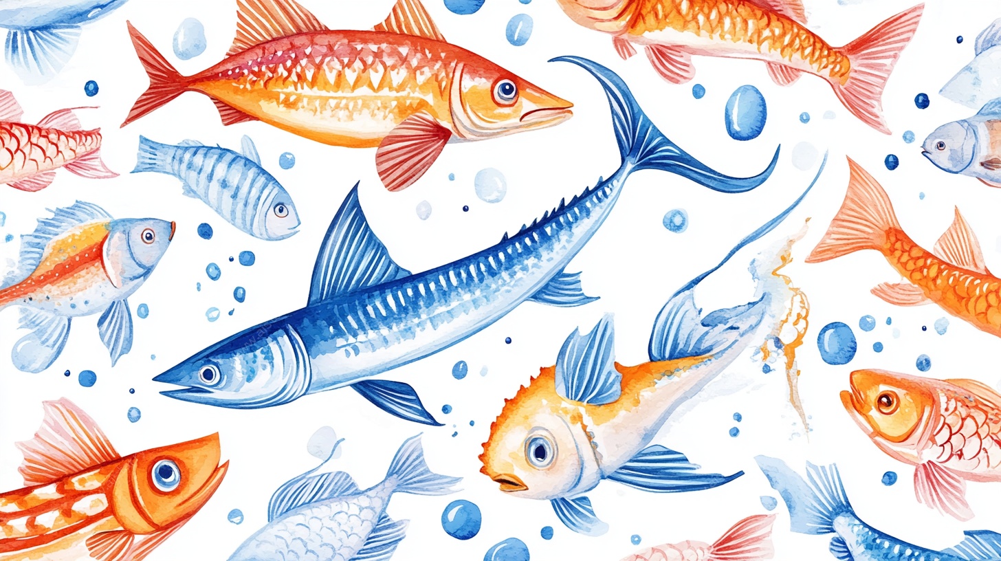 多彩鱼类水彩图案