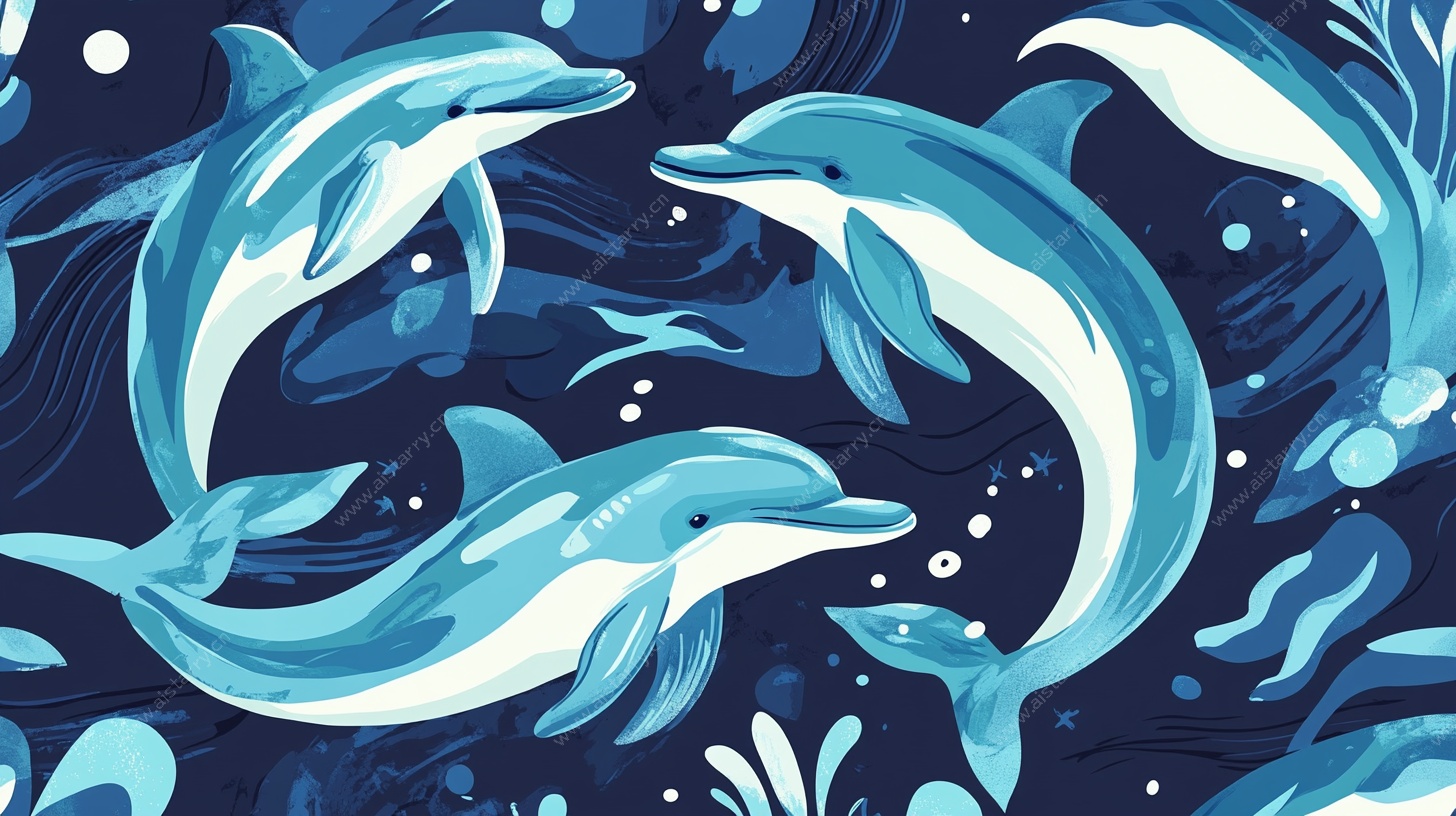 海豚海洋插画图案设计