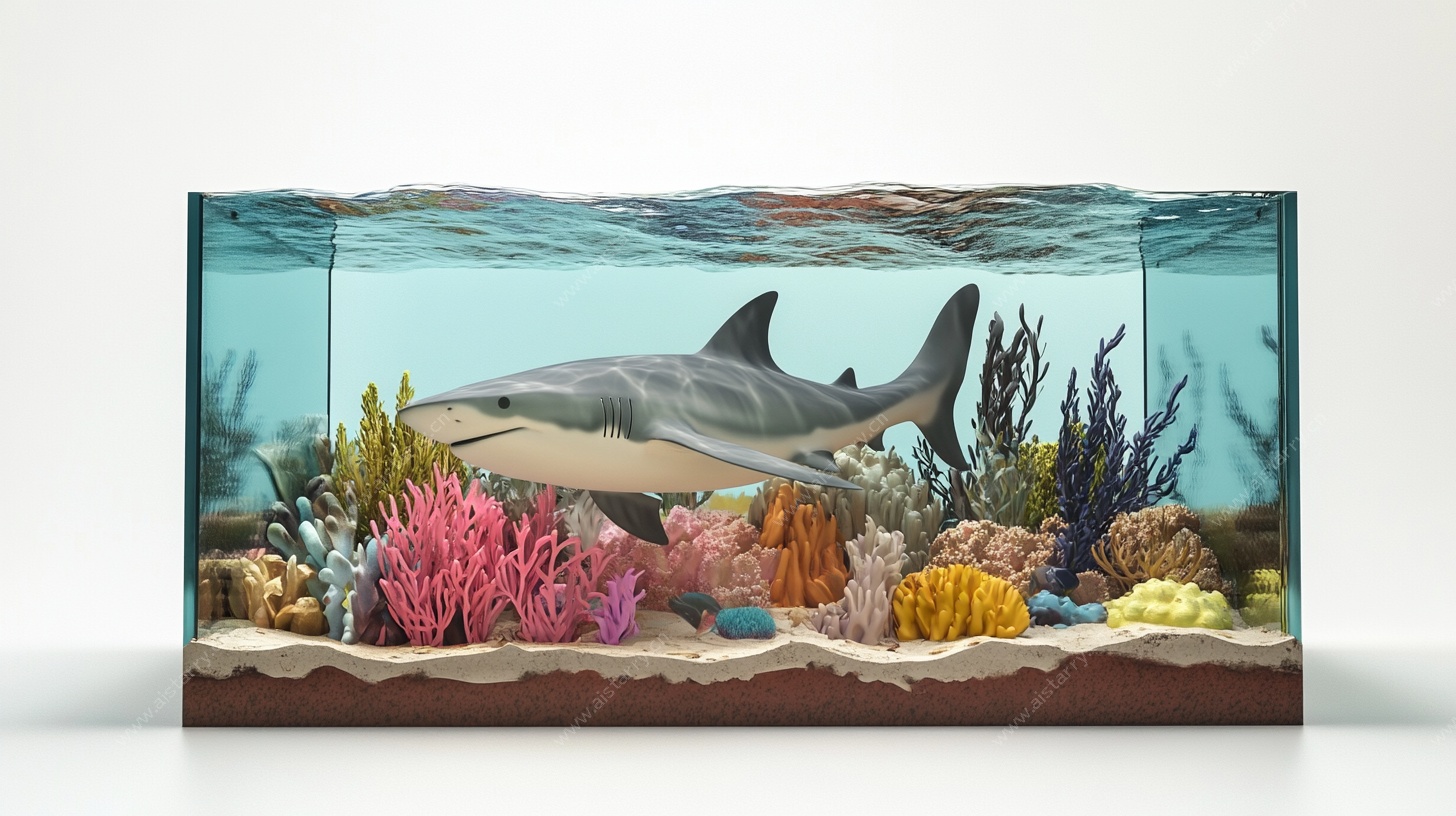 玻璃缸中的鲨鱼海底景观