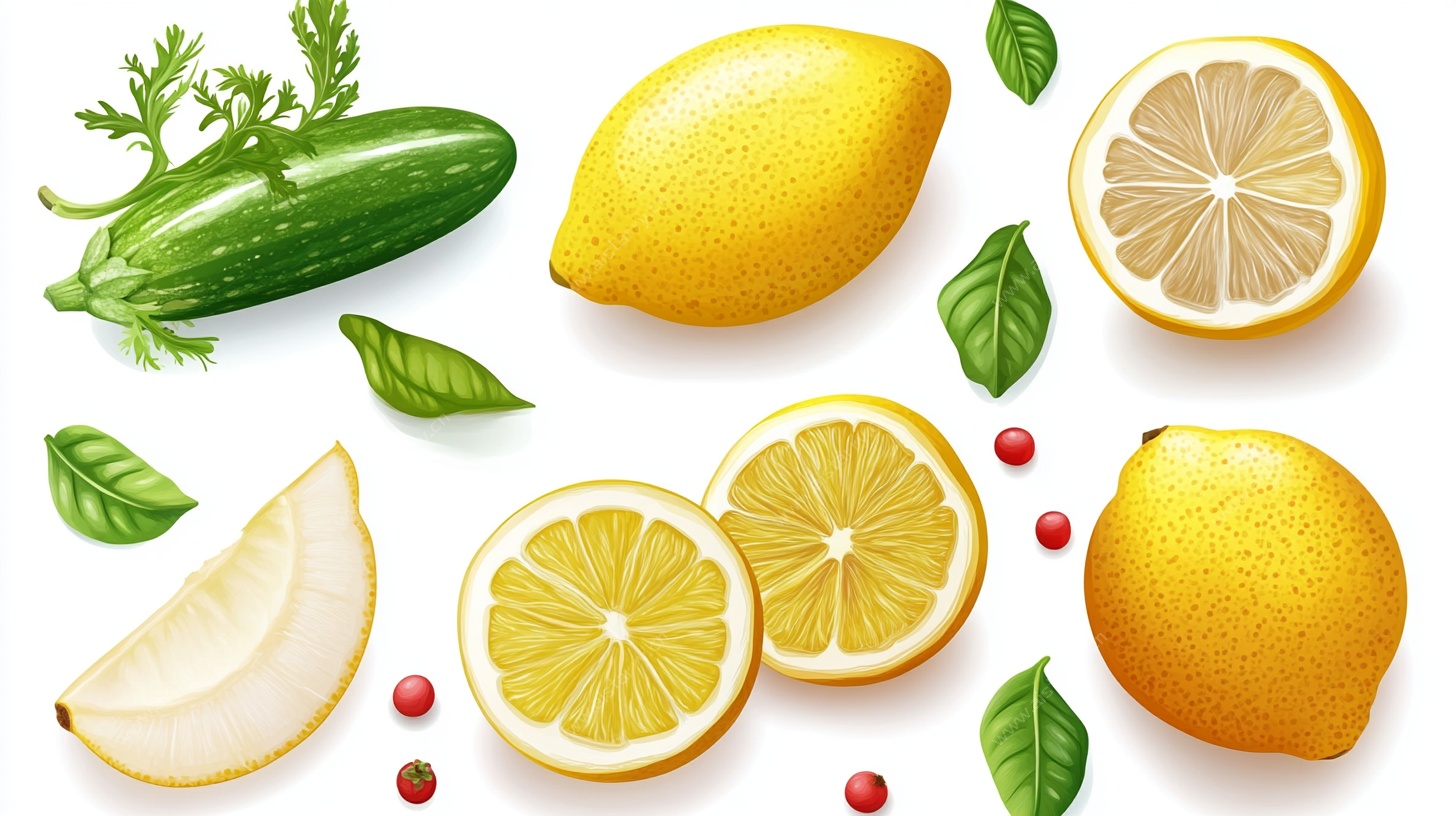 柠檬黄瓜组合新鲜蔬果图