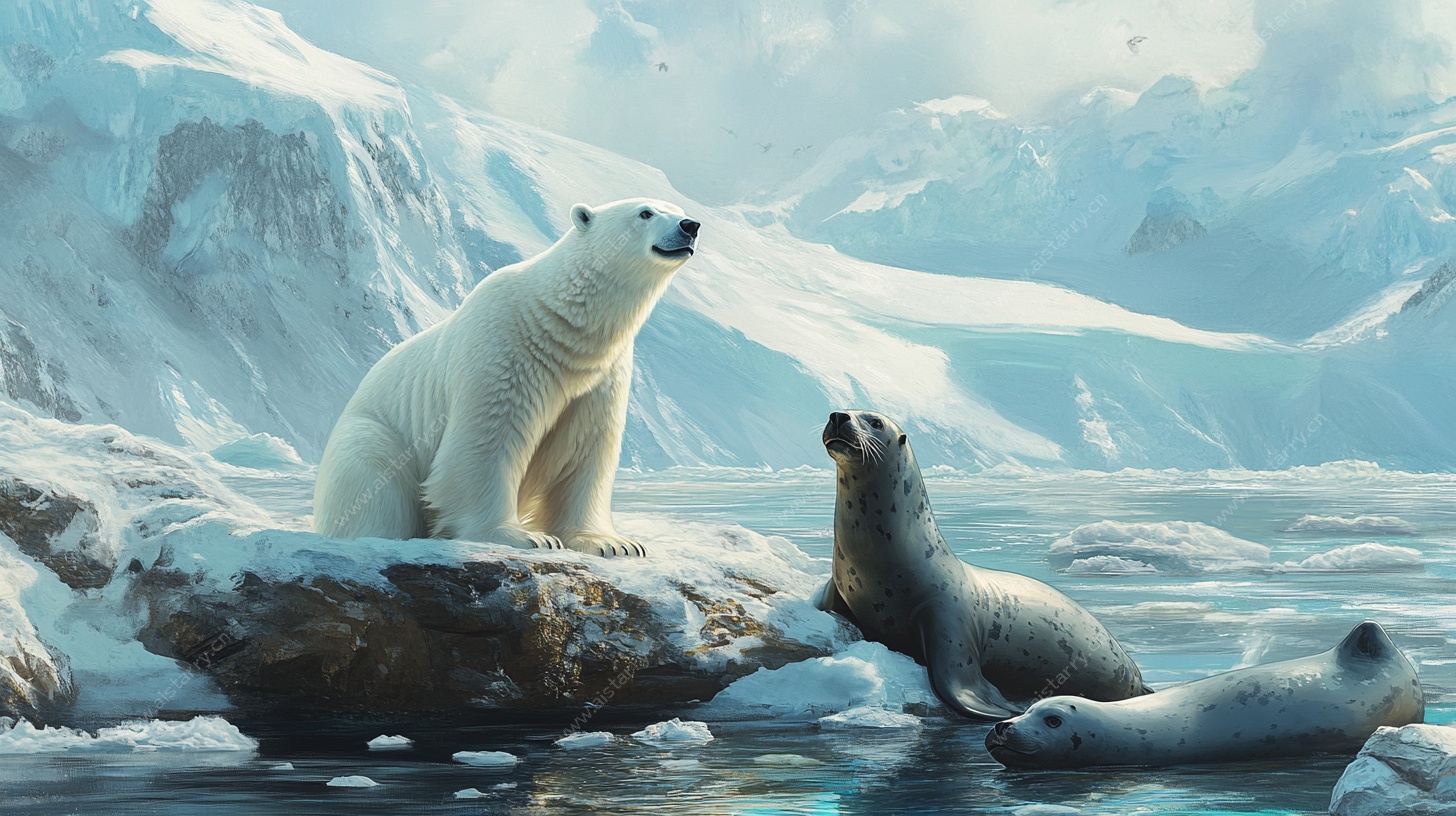 北极熊与海豹的极地场景