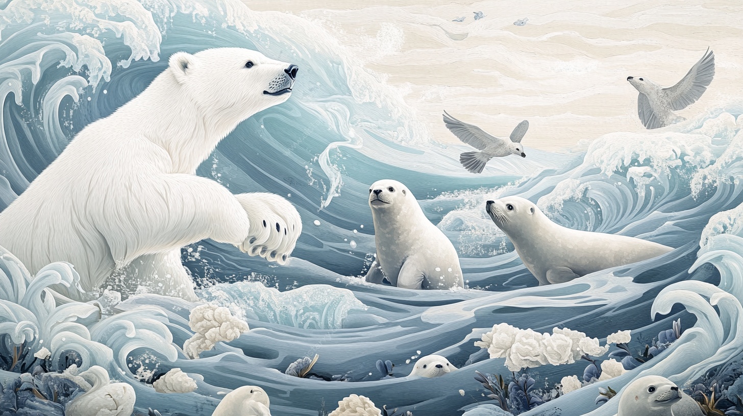北极熊与海豹的海洋场景