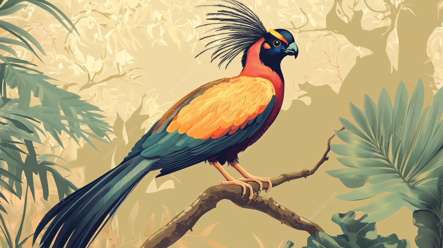 栖息枝头的绚丽彩羽飞鸟