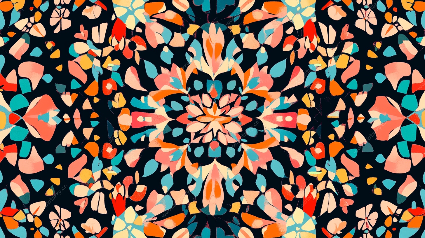 多彩几何抽象花卉图案