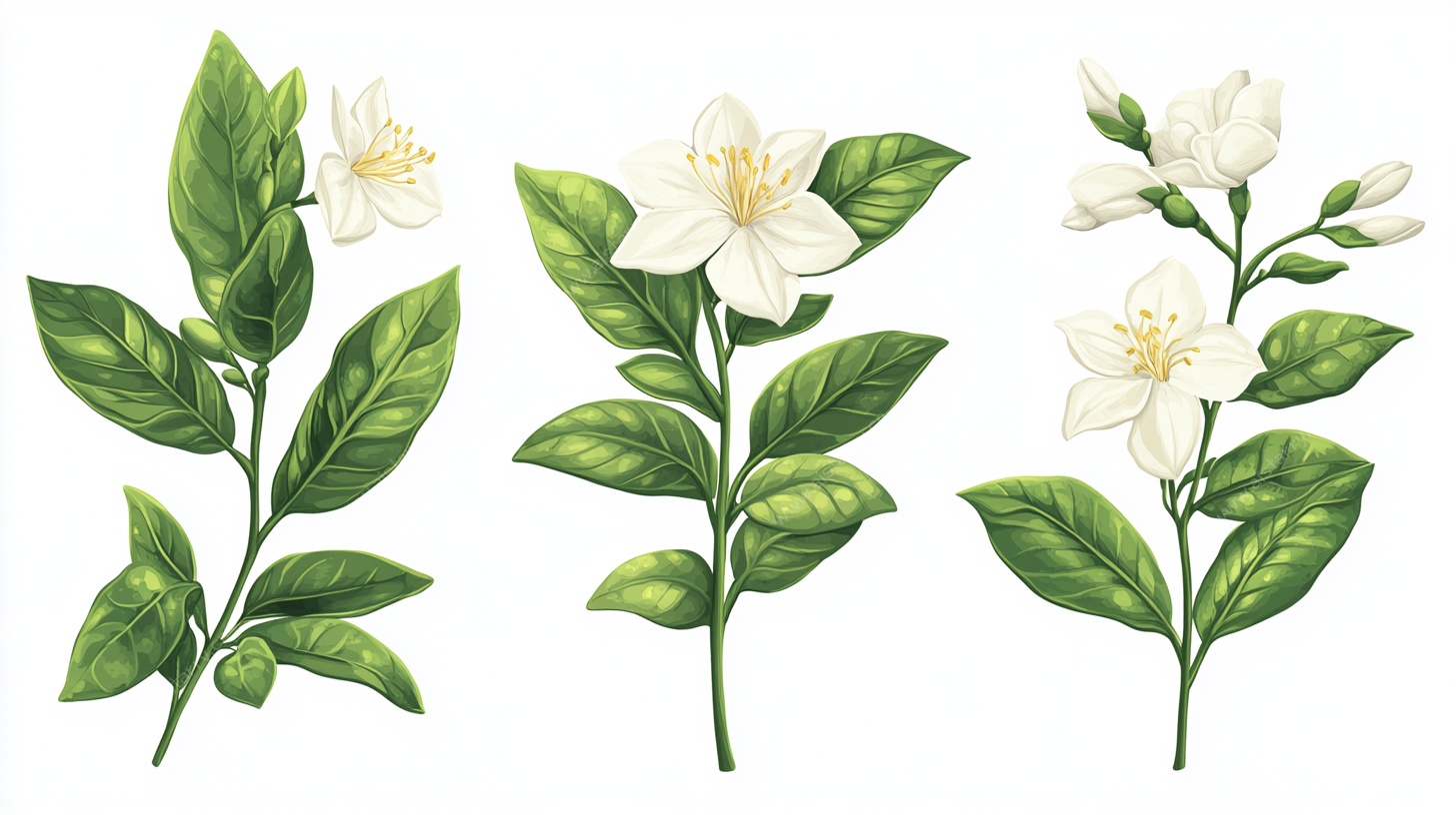 手绘清新柑橘花枝叶插画