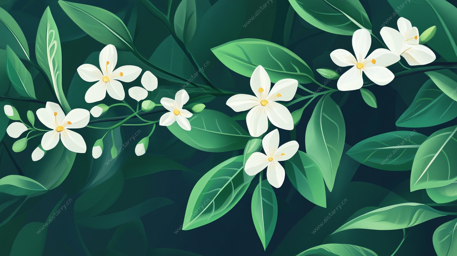 清新花卉绿叶插画背景