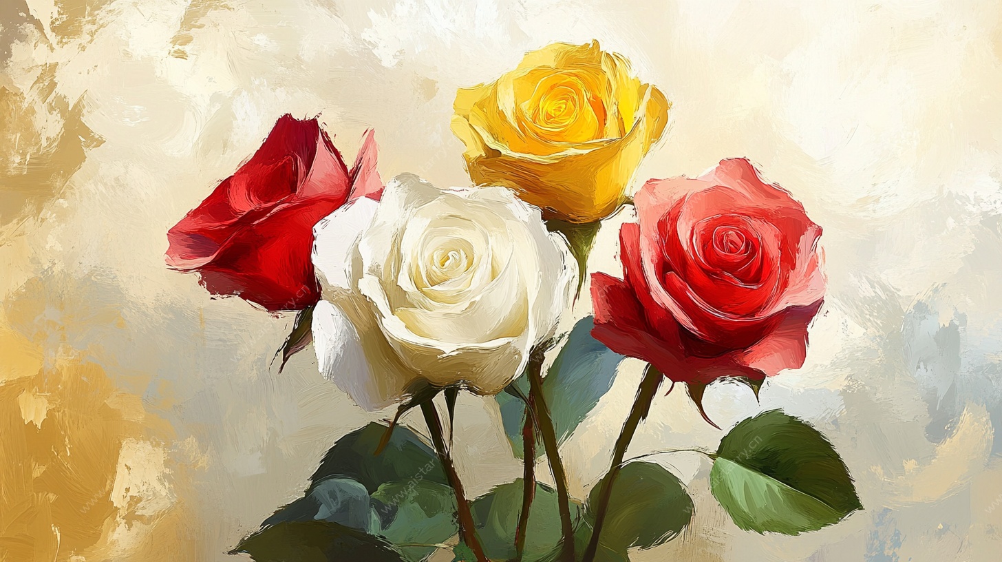 多彩玫瑰油画风花卉图