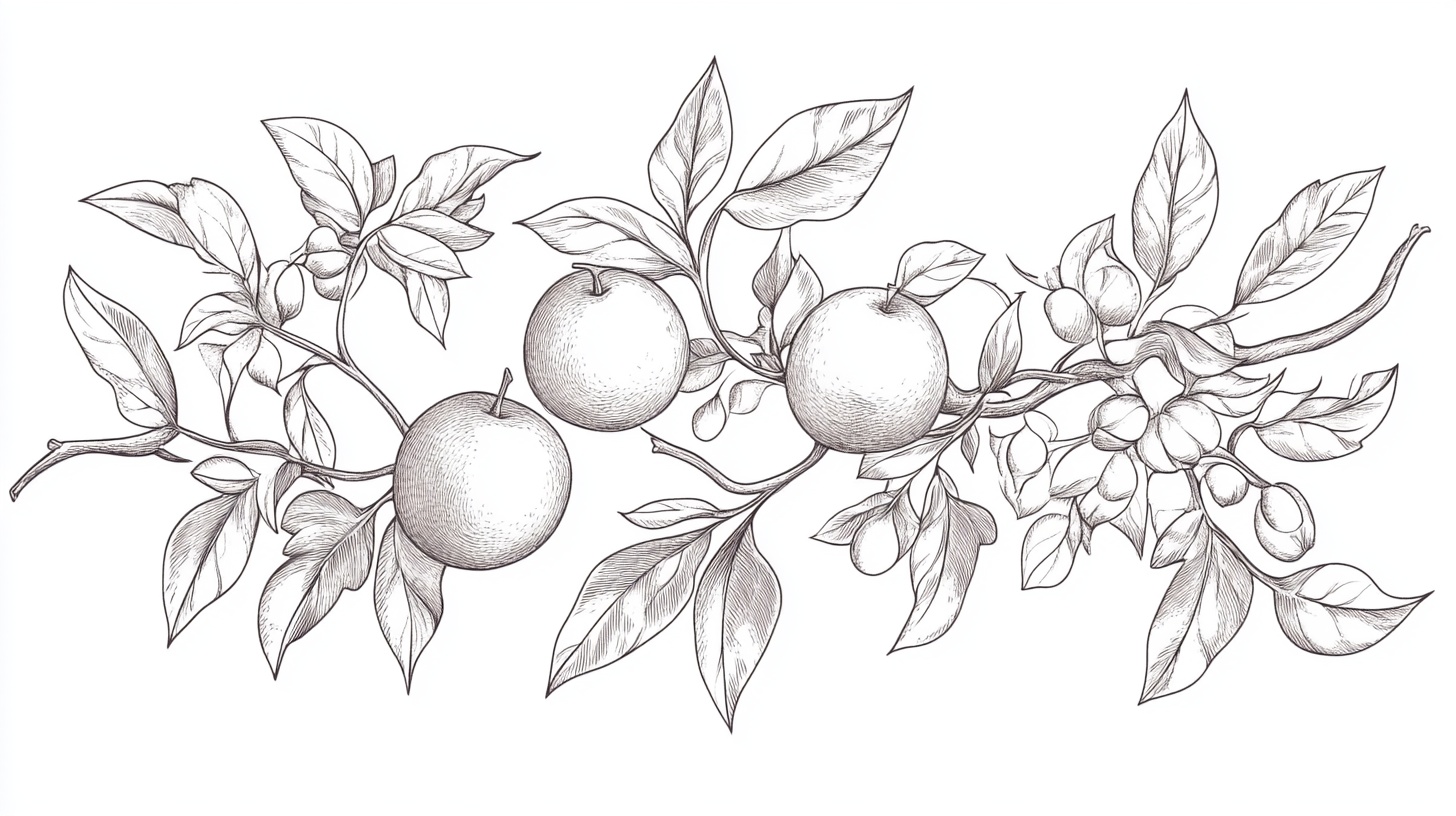 手绘柑橘枝叶插画