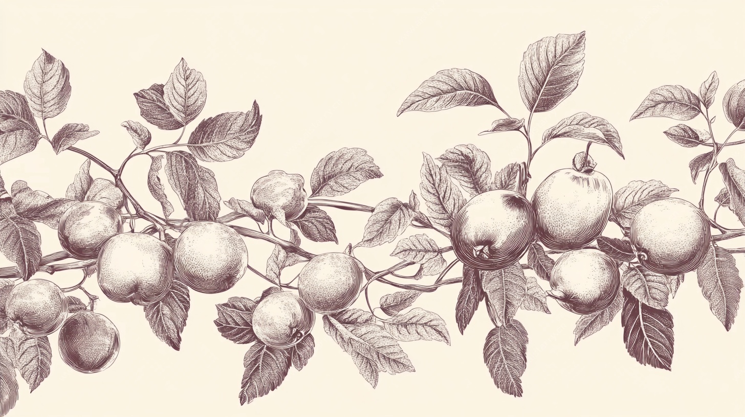 手绘苹果枝叶装饰图案