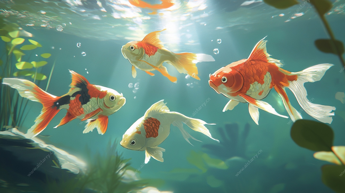 水中畅游的多彩金鱼