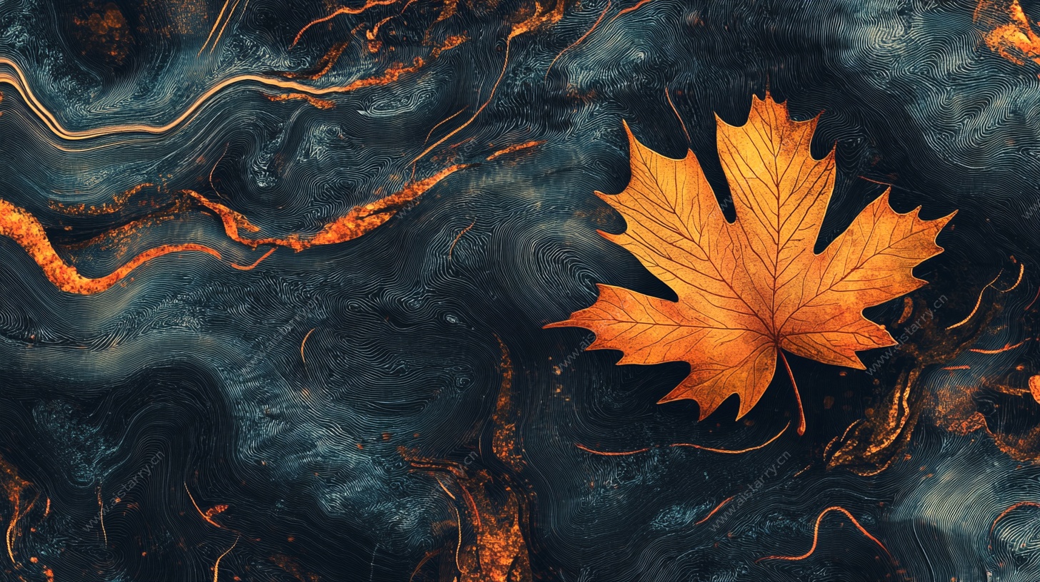 秋叶于奇幻背景中飘零