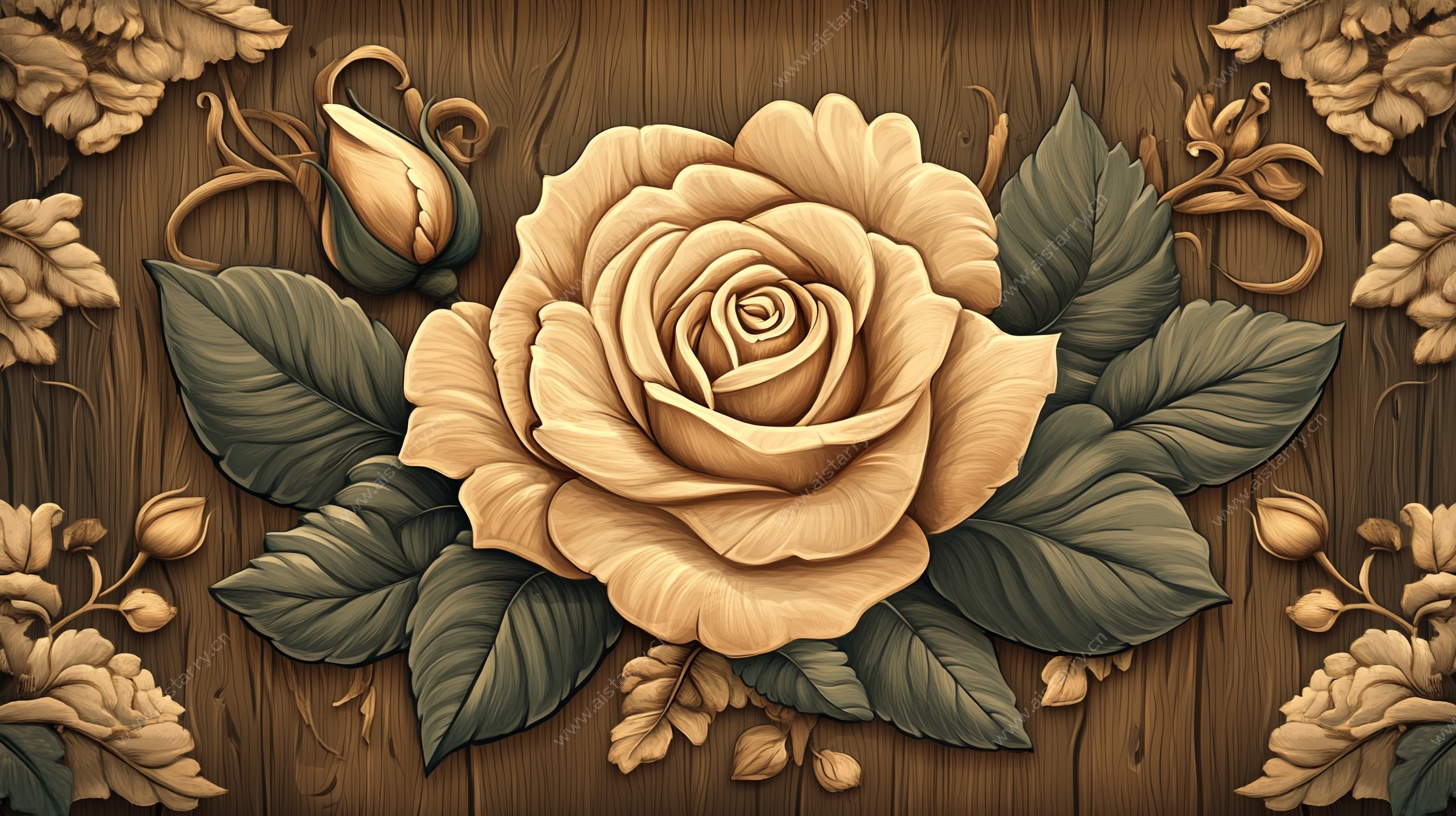 木雕风格立体玫瑰花卉图