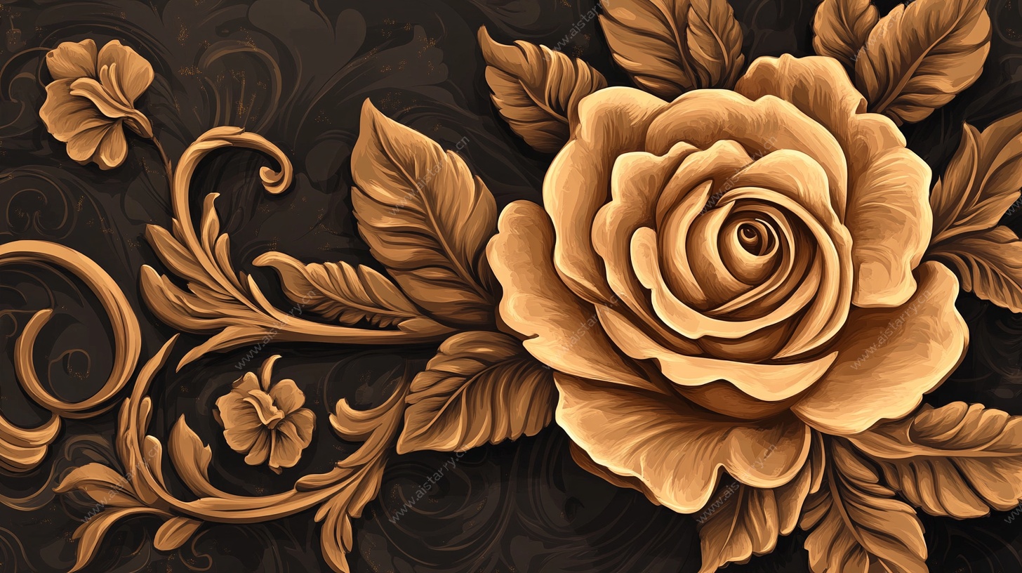 立体浮雕风金色花卉图案