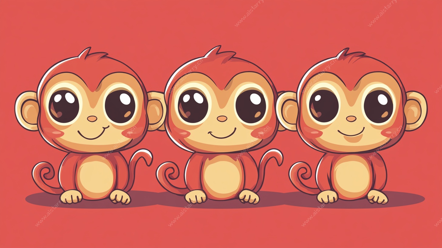 三只可爱小猴卡通插画