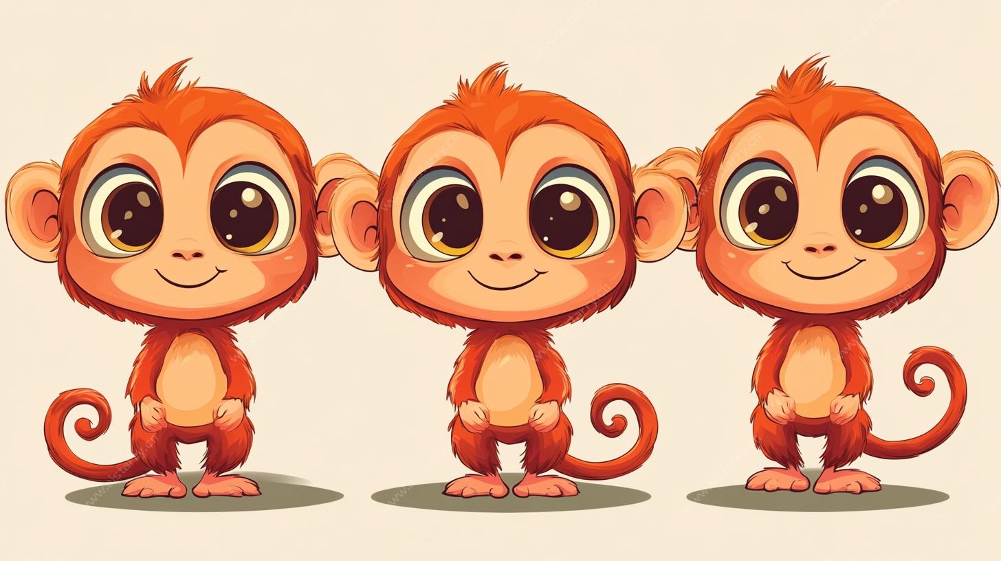 三只可爱小猴子插画