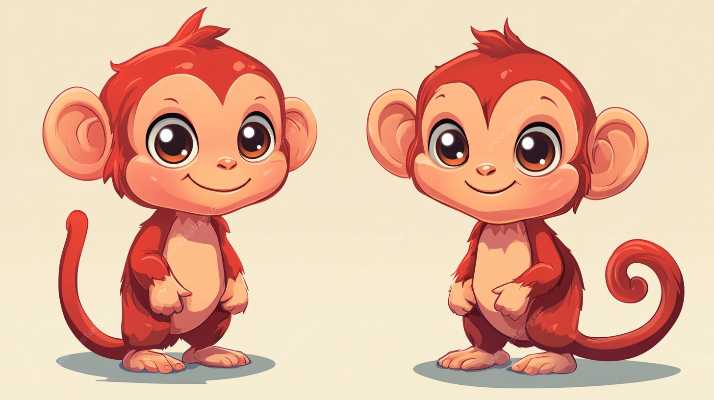 可爱双小猴卡通形象